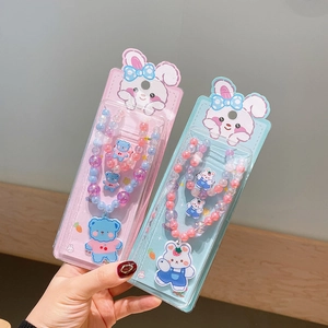 Handmade colorful beaded children jewelry set with cute bear and rabbit animal pendants