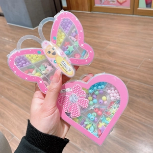 Kids DIY cartoon bead jewelry set with pink butterfly and heart storage boxes