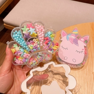 DIY bead kit for kids in unicorn and shell cases with macaron-colored stars and beads