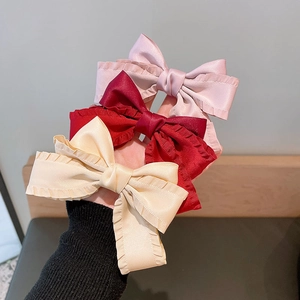 Vintage Handmade Bow Hair Clip For Girls Sweet Pleated Satin Duckbill Clip Princess Hair Accessory Pink Red Yellow