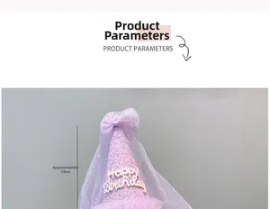 Chapeau de fête d'anniversaire violet à paillettes avec voile en mesh et lettrage