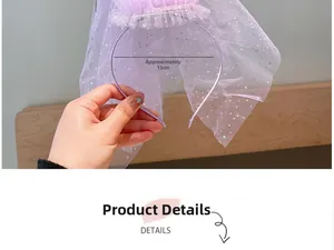 Détail du serre-tête fille violet clair avec voile en tulle étoilé et diamètre de 13cm