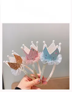 Détails des bandeaux couronne pour filles avec sequins, dentelle et perles, lot de trois couleurs
