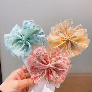 Barrette à Cheveux Nœud Floral Large pour Enfants Filles Mousseline Organza Douce Pastorale Pince Bec de Canard Accessoires