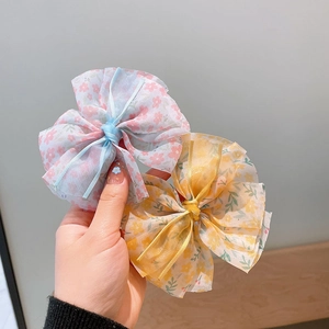 Lot de barrettes à cheveux en mousseline florale rose et jaune pour fille style fée