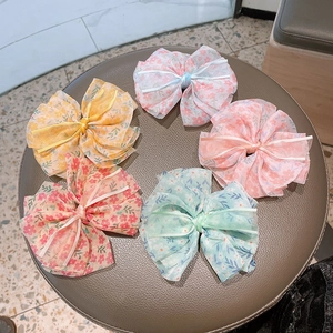 Barrettes à cheveux à nœuds fleuris en mousseline pour filles avec organza en 5 couleurs