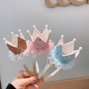 Serre-tête Couronne de Princesse pour Enfants Paillettes Dentelle Fausse Künstliche Perle Bandeau pour Filles Fête d'Anniversaire