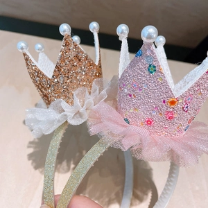 Lot de serre-têtes couronne en perles pour enfants avec paillettes et dentelle style princesse