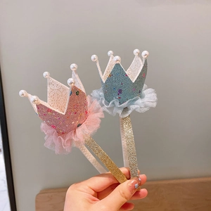 Serre-têtes couronne princesse pour enfants avec perles et dentelle en rose et bleu