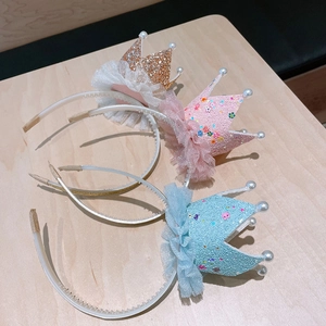 Lot de trois serre-têtes couronne princesse pour fille avec paillettes et dentelle