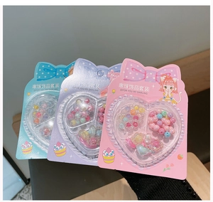 DIY colorful bead jewelry sets for kids in heart-shaped boxes with floral charms