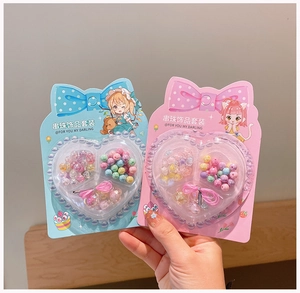 DIY colorful flower beads jewelry kit with pink elastic cord and heart packaging