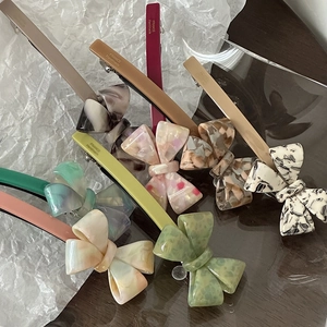 Handmade Acetate 3D Bow Hair Clip Elegant Marble Texture French Style Spring Clip Horizontal Hairpin Hair Accessories Women