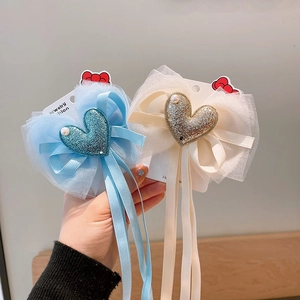 Eleganti fermagli per capelli per bambini con fiocchi in pizzo e cuori scintillanti