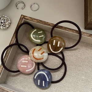 Korean Style Minimalist Smiley Face Hair Tie Marble Texture Resin Elastic Hair Rope For Women Sweet Hair Accessory