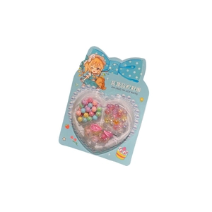 Kids DIY colorful flower bead jewelry set with pink bow pendant in a heart gift box