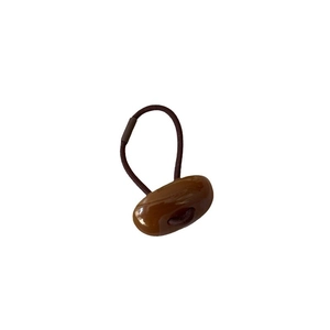 Minimalist brown acrylic oval button hair tie with high elastic band for high ponytail style