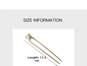 Elegant gold U-shaped hair pin with pearl detail and 11.3cm length specification
