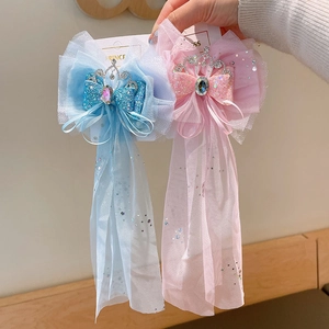 Fermaglio per Capelli Principessa per Bambini con Fiocco Corona Strass Rete Streamer Paillettes Accessori per Capelli Ragazze
