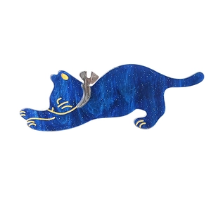 Japanese style starry cat hair clip with deep blue cosmic pattern and gold details