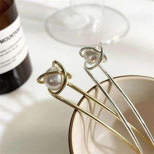 Elegant Artificial Pearl U Shaped Hair Stick For Women Korean Style Minimalist Alloy Hair Fork Bun Maker Wedding Hair Accessories