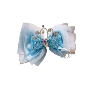 Fiocco per capelli da principessa con paillettes blu, corona argento e tulle