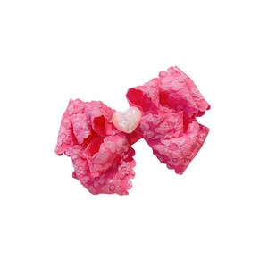 Pink lace double layer butterfly bow hair clip with a pearl heart for girls hair styling