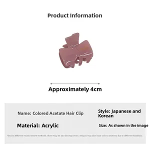 Detail view of a 4cm pink acetate bow hair claw clip with specific size measurements