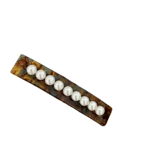 Barrette à cheveux classique en acétate beige avec neuf perles et motif léopard