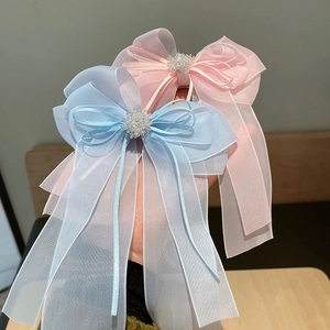 Barrette à Nœud en Organza Doux pour Filles Fait Main Princesse Ruban Épinglette avec Fleur en Perles Artificielles