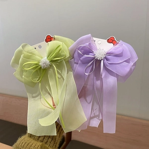 Barrettes à cheveux douces pour filles avec nœud en satin, perles et rubans en citron et lilas