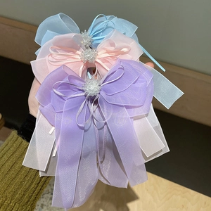 Barrettes à cheveux en organza pour filles avec nœuds et perles en bleu rose et lavande