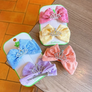 Pinza para el Cabello con Lazo de Encaje de Princesa para Niñas con Corona de Strass Dulce Horquilla de Gasa para Niños Accesorios para el Cabello