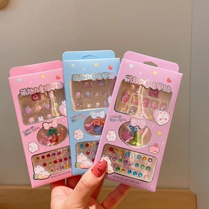 Kids cute cartoon nail art set with self-adhesive stickers and colorful hair clips