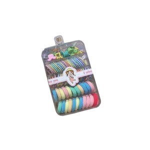 Kids hair accessory set with colorful elastic bands and clips in a clear storage box