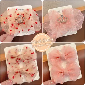 Dolci Fermagli per Capelli Bambina con Fiocco in Rete Corona di Strass Forcina da Principessa Pois Fiore Accessori per Capelli