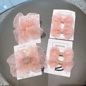 Set di fermagli per capelli rosa con fiocchi e corone per bambine e accessori per capelli