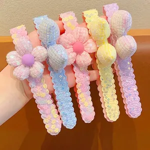 Lot de bandeaux pailletés avec fleurs en tissu et cœurs pour les petites filles