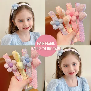 Bandeau à scratch pour enfants avec nœuds pailletés et fleurs en tissu de couleurs pastel