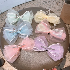 3D Kroon Haarclip Mesh Strik Met Neparels En Strass Voor Kinderen Meisjes Zoete Prinses Dagelijks Feest Haaraccessoire