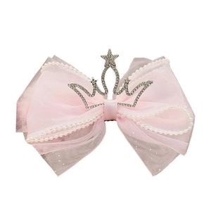 Roze 3D mesh haarklem met zilveren strass kroon en parels voor meisjes en kinderen