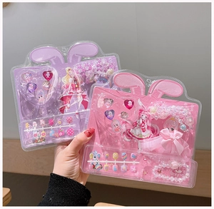 Cartoon themed children nail stickers and jewelry set with heart-shaped ring storage box