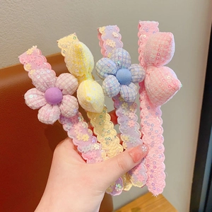 Bandeaux Autocollants Magiques avec Nœud et Fleur en Paillettes pour Petites Filles Accessoires Cheveux en Tissu Fait Main