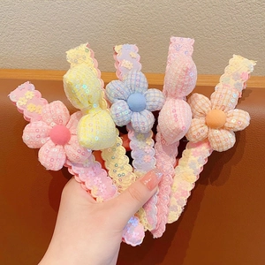 Lot de bandeaux pour enfants à paillettes avec fleurs faites main et boules de peluche