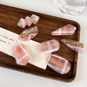 Pink Geometric Acetate Hair Clip Sweet Plaid Marble Pattern Alligator Side Clip Bangs Accessory For Women Girls Styling