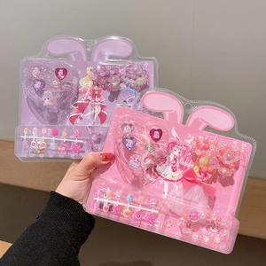 Cartoon princess jewelry and waterproof nail sticker set for kids with rings and bracelet