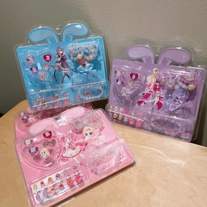 Cartoon princess nail art set with jewelry rings and bracelets for kids in 3 colors