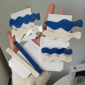 French Style Acetate Wave Hair Clip Blue Cream White Duckbill Side Clip Elegant Daily Hair Accessory For Women Jewelry