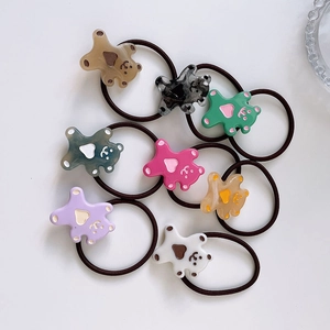 Set of 8 colorful cartoon bear hair ties for girls with elastic bands and resin charms