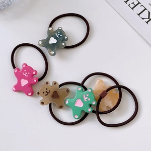 Cute Cartoon Bear Hair Scrunchie For Kids Girls Elastic Hair Ties Sweet Plastic Resin Bear Headwear Hair Accessories